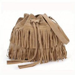 Tassel Decor Soft Crossbody Bag Drawstring Bucket Bag