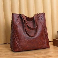 Vintage Faux Leather Shoulder Bag Women's Handbag Zipper Closure