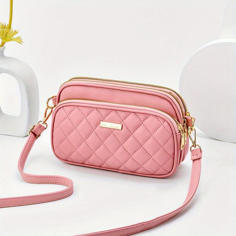 Argyle Quilted Crossbody Bag Pockets Purse Small PU Leather Shoulder Bag