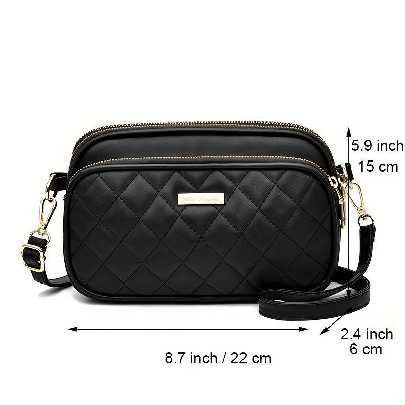 Argyle Quilted Crossbody Bag Pockets Purse Small PU Leather Shoulder Bag