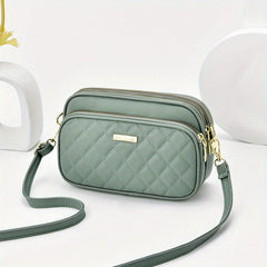 Argyle Quilted Crossbody Bag Pockets Purse Small PU Leather Shoulder Bag