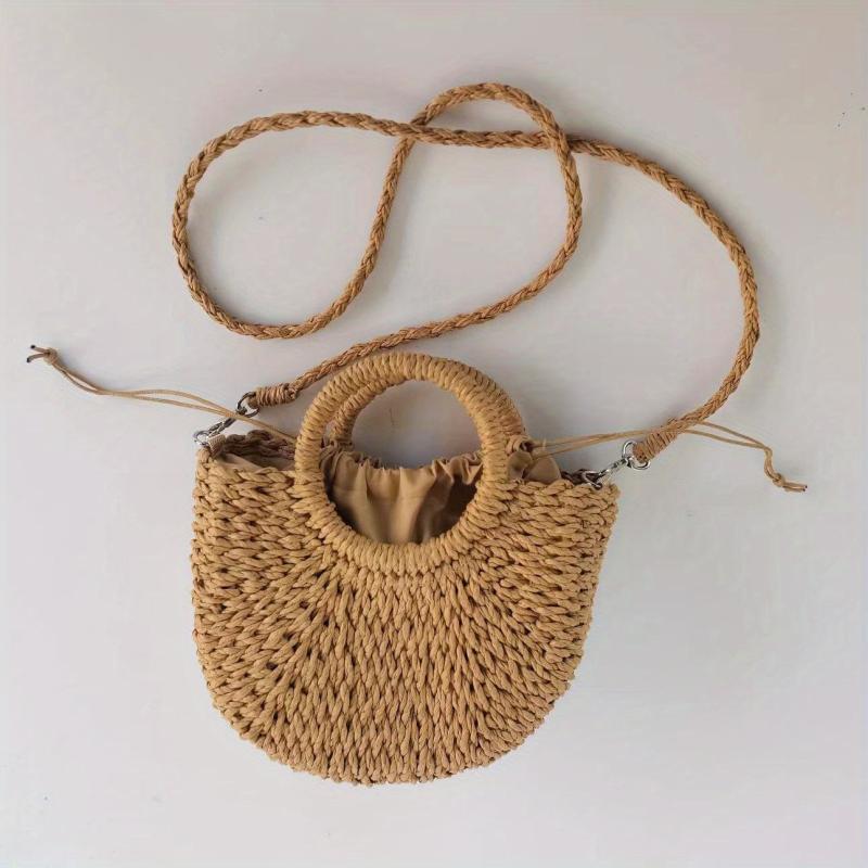 Straw Beach Bag Scarf Decor Crossbody Bag Boho Style Handbags for Travel