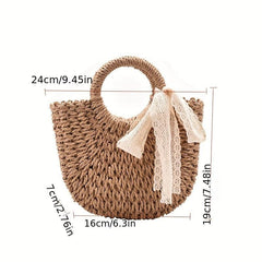 Straw Beach Bag Scarf Decor Crossbody Bag Boho Style Handbags for Travel