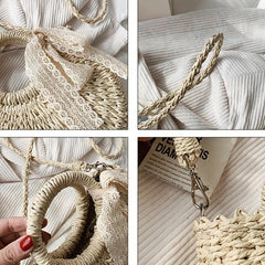 Straw Beach Bag Scarf Decor Crossbody Bag Boho Style Handbags for Travel