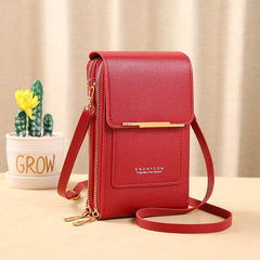 Women's Touch Screen Phone Bag Zipper Satchel Solid PU Leather Purse