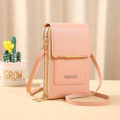 Women's Touch Screen Phone Bag Zipper Satchel Solid PU Leather Purse