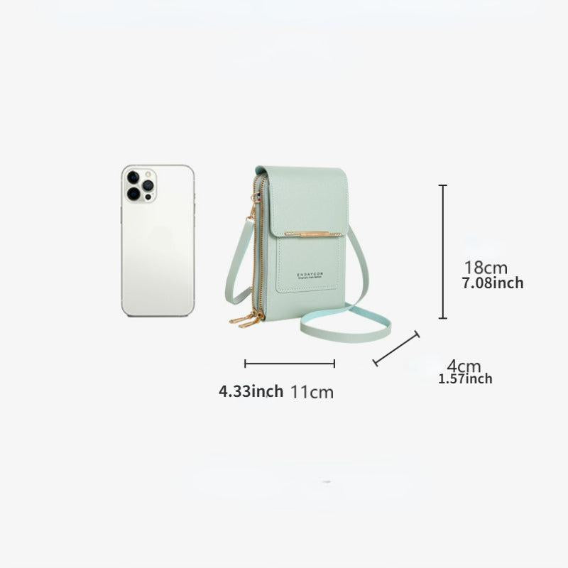 Women's Touch Screen Phone Bag Zipper Satchel Solid PU Leather Purse