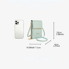 Women's Touch Screen Phone Bag Zipper Satchel Solid PU Leather Purse