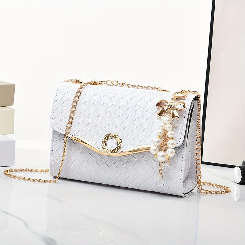 Stylish Crossbody Bag with Pearl Flap - Women's Shoulder Handbag