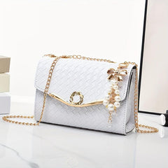 Stylish Crossbody Bag with Pearl Flap - Women's Shoulder Handbag