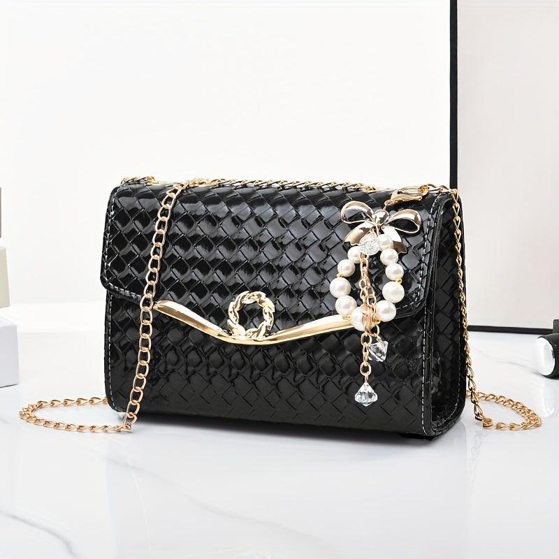 Stylish Crossbody Bag with Pearl Flap - Women's Shoulder Handbag