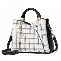Plaid Pattern Satchel Bag Shoulder Bag Handbag With Tassel