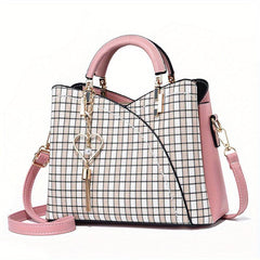 Plaid Pattern Satchel Bag Shoulder Bag Handbag With Tassel