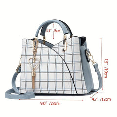 Plaid Pattern Satchel Bag Shoulder Bag Handbag With Tassel