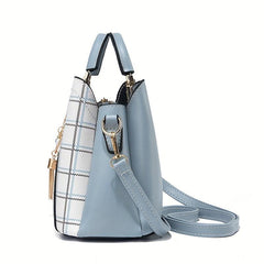 Plaid Pattern Satchel Bag Shoulder Bag Handbag With Tassel