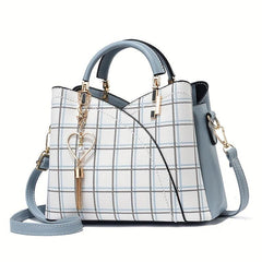 Plaid Pattern Satchel Bag Shoulder Bag Handbag With Tassel