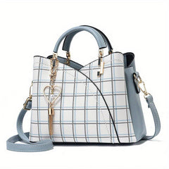 Plaid Pattern Satchel Bag Shoulder Bag Handbag With Tassel