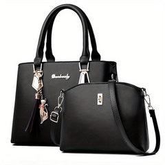2pcs Tassel Pendant Tote Crossbody Set PU Leather Shoulder Bag