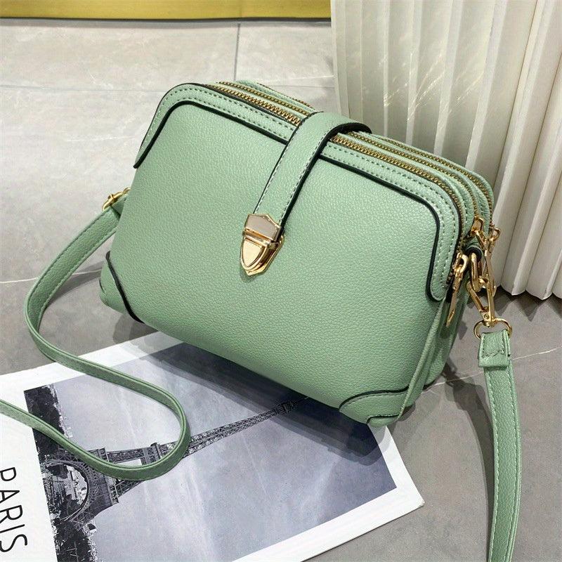 Buckle Decor Crossbody Bag Women's Zipper Clutch Purse Small Shoulder Bag