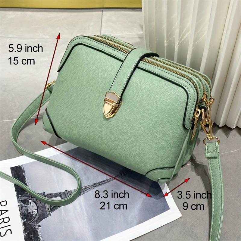 Buckle Decor Crossbody Bag Women's Zipper Clutch Purse Small Shoulder Bag