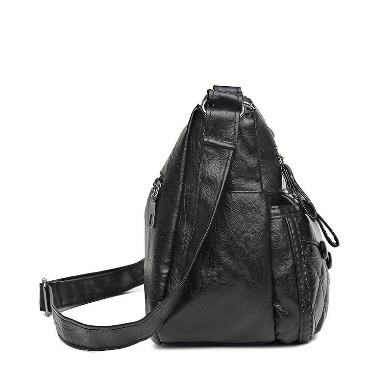 Quilted Crossbody Bag Studded PU Leather Square Shoulder Purse
