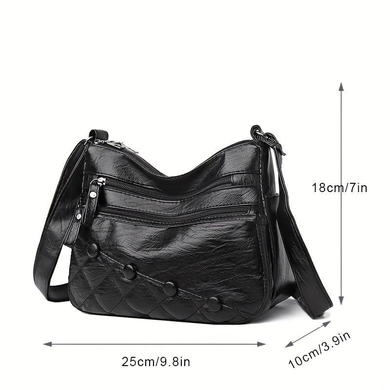 Quilted Crossbody Bag Studded PU Leather Square Shoulder Purse