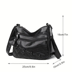 Quilted Crossbody Bag Studded PU Leather Square Shoulder Purse