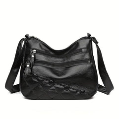 Quilted Crossbody Bag Studded PU Leather Square Shoulder Purse