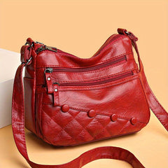 Quilted Crossbody Bag Studded PU Leather Square Shoulder Purse