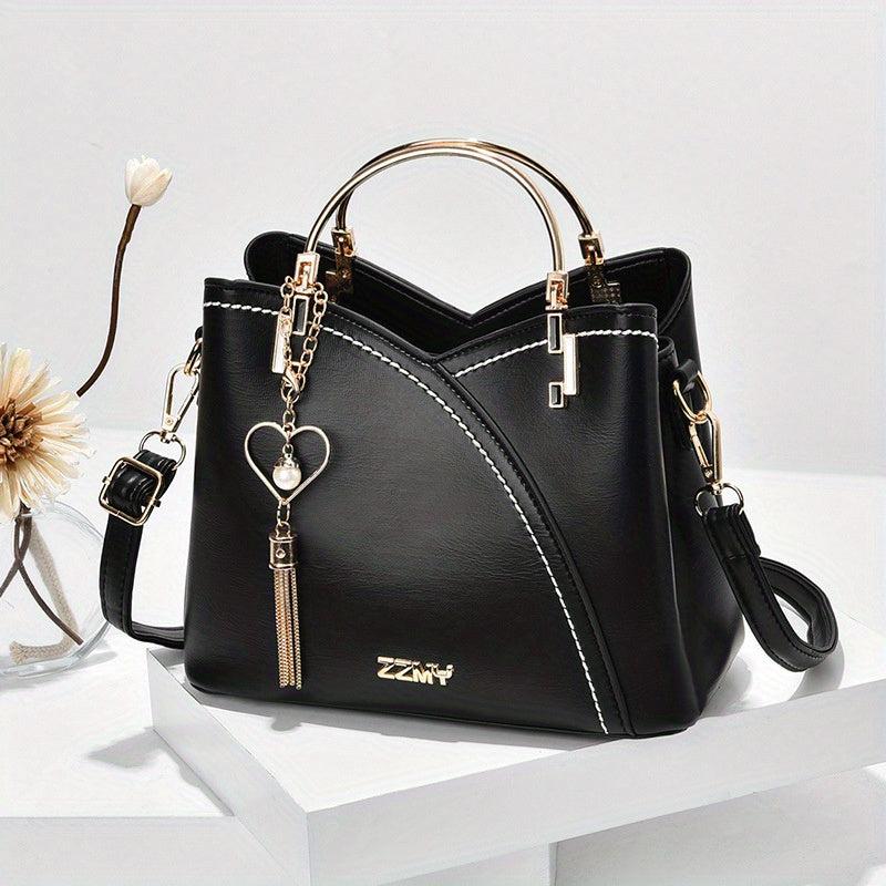 Colorblock Bucket Bag Metal Tassel Crossbody Shoulder Bag