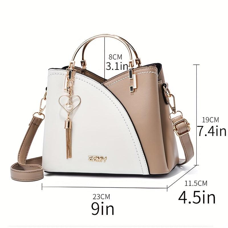 Colorblock Bucket Bag Metal Tassel Crossbody Shoulder Bag