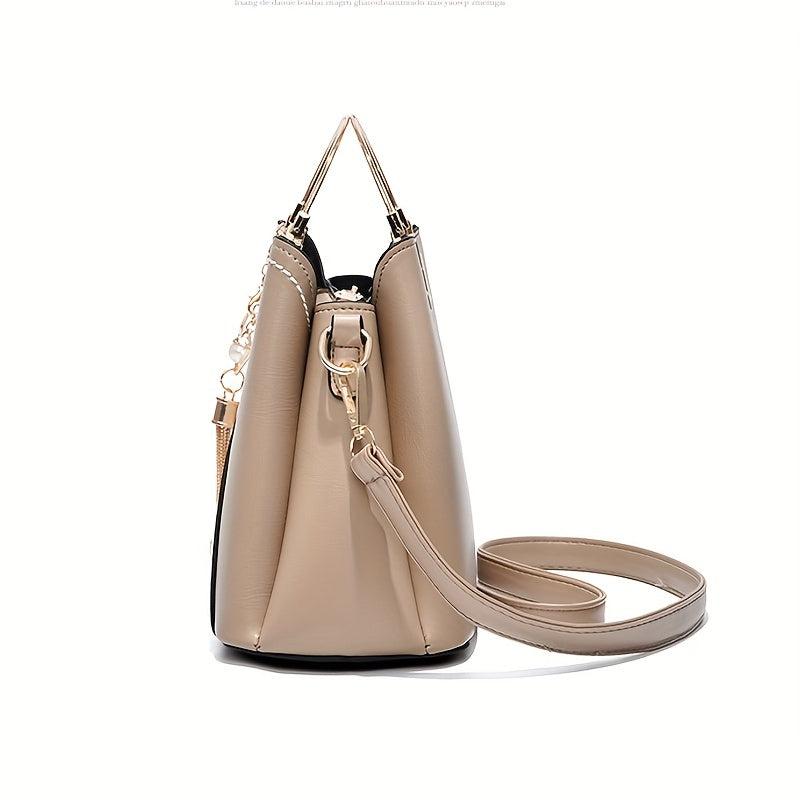 Colorblock Bucket Bag Metal Tassel Crossbody Shoulder Bag