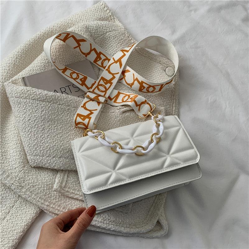 Square Flap Crossbody Bag PU Leather Textured Bag Purse