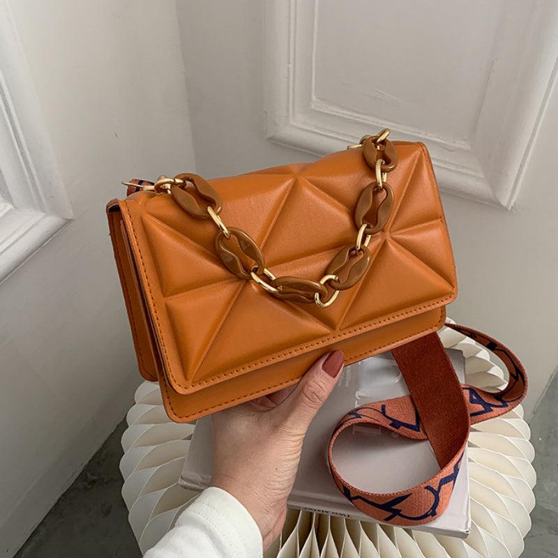 Square Flap Crossbody Bag PU Leather Textured Bag Purse
