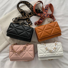 Square Flap Crossbody Bag PU Leather Textured Bag Purse
