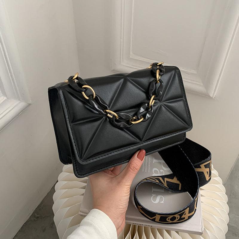 Square Flap Crossbody Bag PU Leather Textured Bag Purse