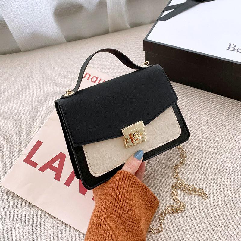 Colorblock Square Shoulder Bag Turn Lock Chain Bag All Match Women's Flap Purse