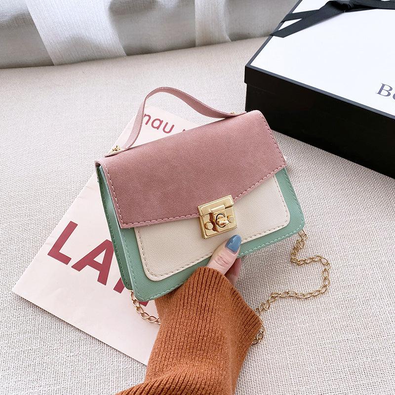Colorblock Square Shoulder Bag Turn Lock Chain Bag All Match Women's Flap Purse