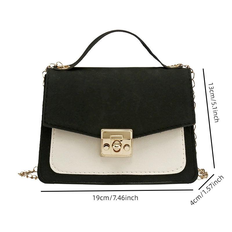 Colorblock Square Shoulder Bag Turn Lock Chain Bag All Match Women's Flap Purse