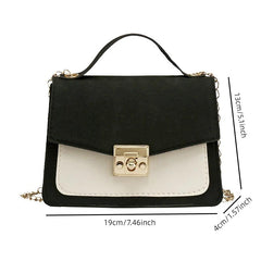 Colorblock Square Shoulder Bag Turn Lock Chain Bag All Match Women's Flap Purse