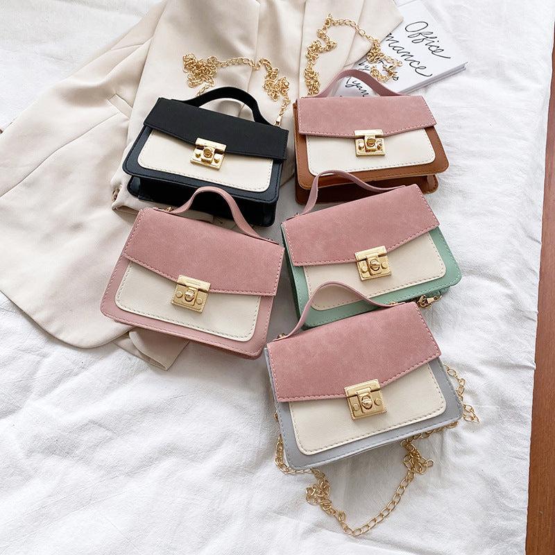 Colorblock Square Shoulder Bag Turn Lock Chain Bag All Match Women's Flap Purse