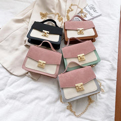 Colorblock Square Shoulder Bag Turn Lock Chain Bag All Match Women's Flap Purse