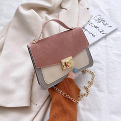 Colorblock Square Shoulder Bag Turn Lock Chain Bag All Match Women's Flap Purse