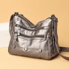 Faux Leather Shoulder Bag Women's Solid Zipper Crossbody Bag