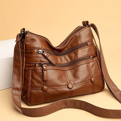 Faux Leather Shoulder Bag Women's Solid Zipper Crossbody Bag