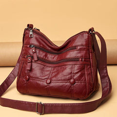 Faux Leather Shoulder Bag Women's Solid Zipper Crossbody Bag
