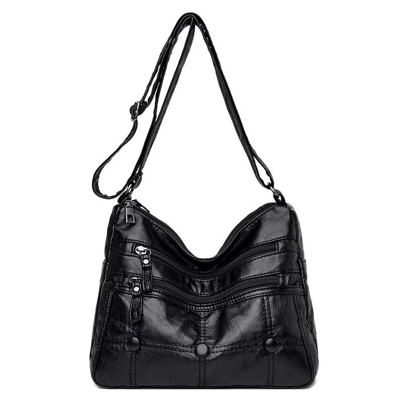 Faux Leather Shoulder Bag Women's Solid Zipper Crossbody Bag