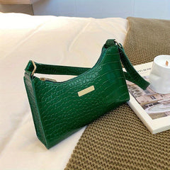 Crocodile Embossed Baguette Bag Solid Shoulder Bag All Match Underarm Bag