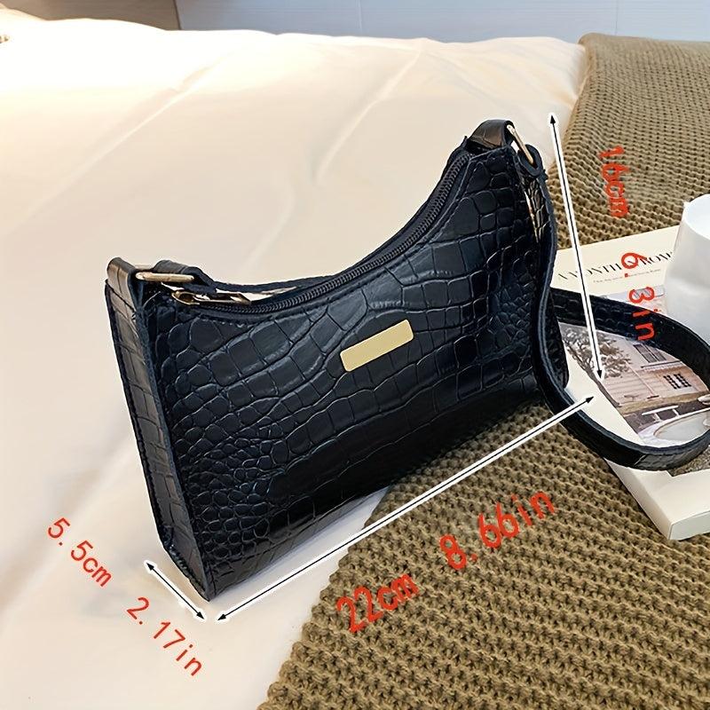 Crocodile Embossed Baguette Bag Solid Shoulder Bag All Match Underarm Bag