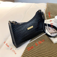 Crocodile Embossed Baguette Bag Solid Shoulder Bag All Match Underarm Bag